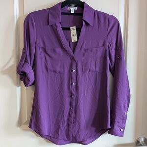 NWT Express Women's Purple Button-Down Top